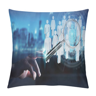 Personality  Businessman On Blurred Using Magnifying Glass To Recruit People 3D Rendering Pillow Covers