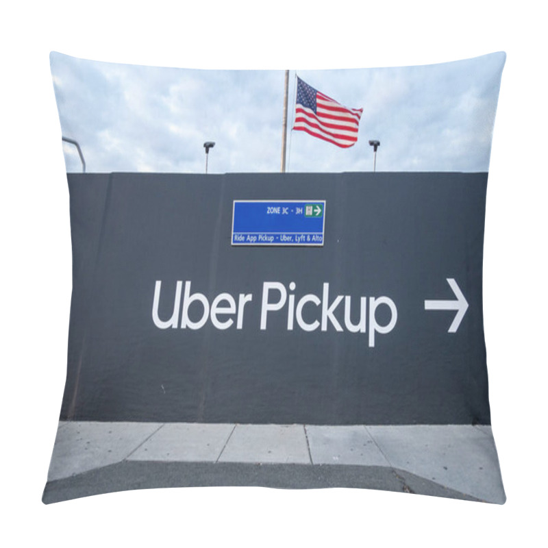 Personality  Washington DC USA Nov 29, 2023 A Large Sign In The Parking Lot Points To The UBER Pickup Area At Dulles Airport. Pillow Covers