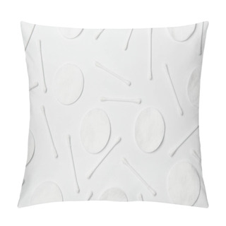 Personality  Top View Of Cotton Cticks And Cosmetic Pads On White Background Pillow Covers