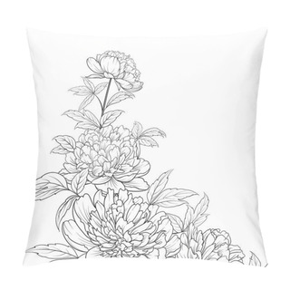 Personality  Peonies Ink Background. Pillow Covers