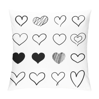 Personality  Heart Hand Drawn Icons Set Isolated On White Background. For Poster, Wallpaper And Valentine's Day. Collection Of Hearts, Creative Art Pillow Covers