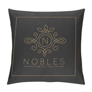 Personality  Luxurious Letter N Logo With Classic Line Art Ornament Style  Pillow Covers