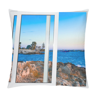 Personality  Nature Landscape  Through A Window With Curtains Pillow Covers