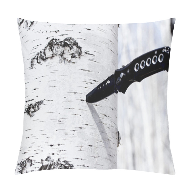 Personality  Knife Stuck In A Birch Tree Pillow Covers