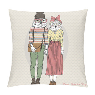 Personality  Furry Owls Hipsters Couple Pillow Covers