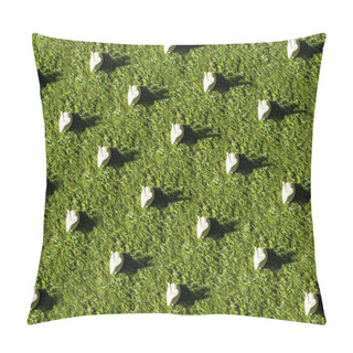 Personality  Top View Of Decorative White Rabbits On Green Grass Surface  Pillow Covers