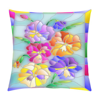 Personality  Illustration In Stained Glass Style With Flowers, Buds And Leaves Of Pansy Pillow Covers