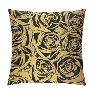 Personality  Elegant Black Rose Pattern On Gold Background. Vector Illustration.  Pillow Covers