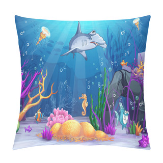 Personality  Underwater World With A Funny Fish And Hammerhead Shark Pillow Covers