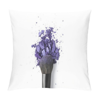 Personality  Top View Of Cosmetic Brush With Purple Powder Isolated On White Pillow Covers