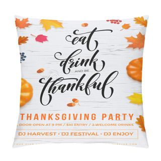 Personality  Happy Thanksgiving Holiday Party Autumn Fall Vector Pumpkin Leaf Greeting Card Pillow Covers
