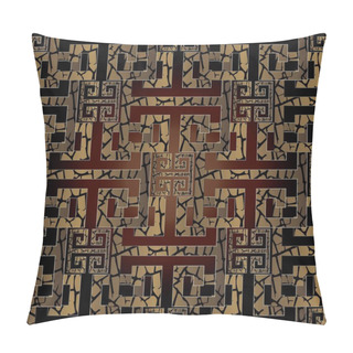 Personality  Grunge Greek Key Vector Seamless Pattern. Meander Ornaments Pillow Covers