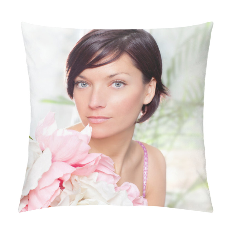 Personality  Beautiful flowers woman with spring pink dress pillow covers