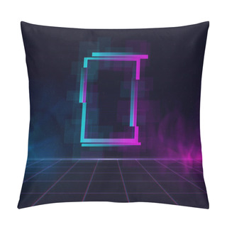 Personality  Synthwave Vaporwave Retrowave Cyber Landscape With Sparkling Glitch Square, Laser Grid, Blue And Purple Glows With Smoke And Particles. Design For Poster, Cover, Wallpaper, Web, Banner. Pillow Covers