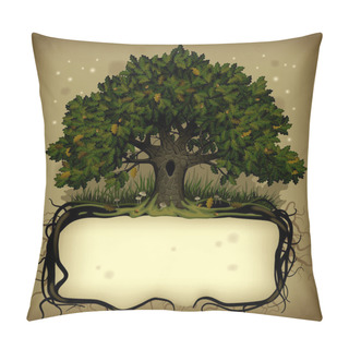 Personality  Oak Tree Wih A Banner Pillow Covers