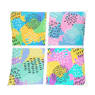 Personality  Set Of Abstract Seamless Colorful Patterns With Black And White Lines, Spots, Dots And Other Elements. Brush Strokes Effect. Hand Drawn Abstract Background. Scandinavian Style. Vector Illustration  Pillow Covers