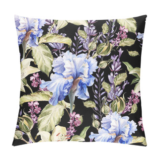 Personality  Watercolor Pattern With Flowers Iris, Lavender, Roses, Buds And Petals.  Pillow Covers