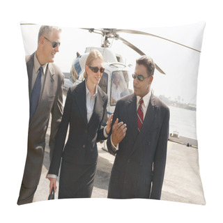 Personality  Businesspeople Arriving From Helicopter Pillow Covers