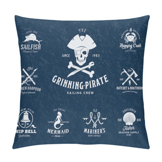 Personality  Vintage Nautical Labels Or Design Elements With Retro Textures And Typography. Pirates, Harpoons, Knots, Seashells, Mermaid, Sailfish, Bells, Etc. Fits Perfect For A T-shirt Design, Posters, Flayers Pillow Covers