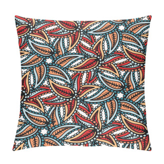 Personality  Boho Leaves Vector All Over Print. Seamless Repeating Pattern Swatch. Red Black Bohemian Folk Motif Background. Hand Drawn Retro Fashion Prints 1970s Style. Wzory Wallpaper, Lino Cut Surface Design. Pillow Covers