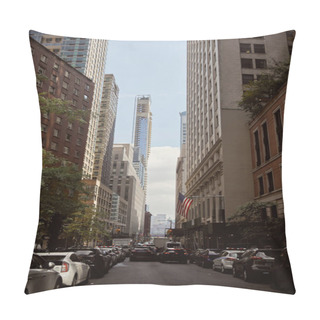 Personality  Cars Moving On Roadway In Rush Hour In Downtown Of New York City, Heavy Traffic In Metropolis Pillow Covers