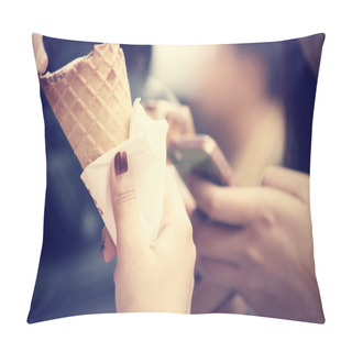 Personality  Woman Eating Ice Cream Cone Pillow Covers