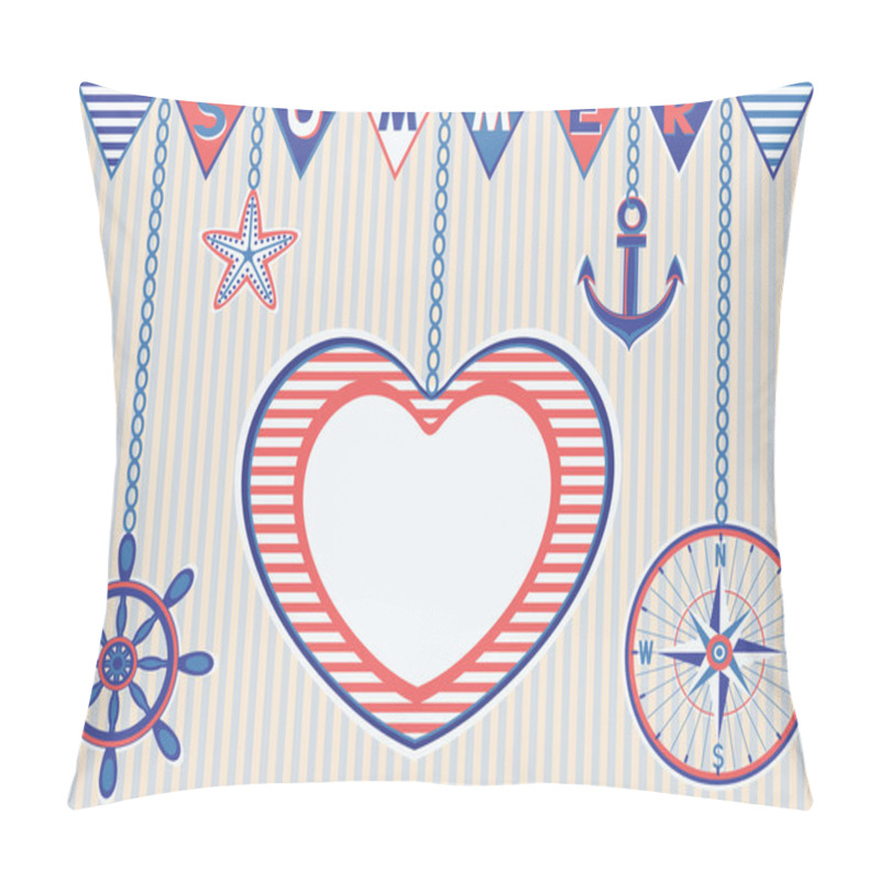 Personality  Nautical summer card with heart frame pillow covers