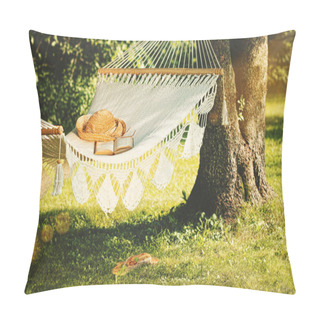 Personality  View Of Hammock And Book On A Summer Day Pillow Covers
