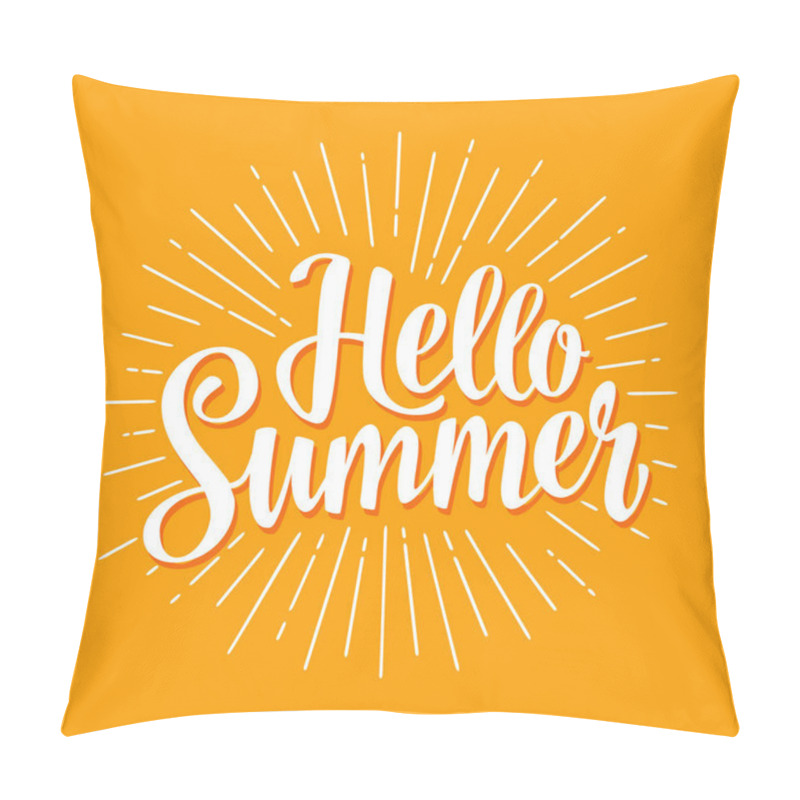 Personality  Hello Summer Hand Drawn Lettering With Rays. Pillow Covers