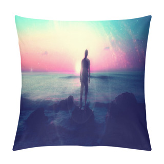 Personality  Alien Landscape With Man On The Beach  Pillow Covers