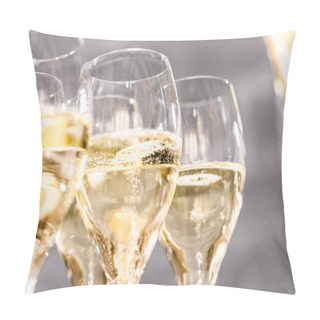 Personality  Bottle Of Champagne And Filled Glasses Decorated In Festive Theme Pillow Covers
