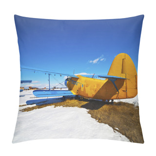 Personality  Old Airplanes Parked On A Meadow With Snow Pillow Covers