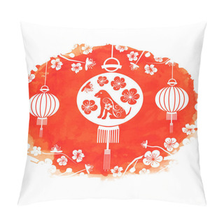 Personality  Watercolor Frame With Lanterns And Earthen Dog, Zodiac Symbol Of 2018 Year Pillow Covers
