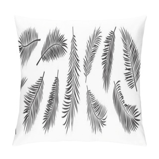 Personality  Palm Leaves Icon Vector, Exotic Branch Plant Set Isolated On White Background, Black Silhouettes Coconut And Banana Jungle. Tropical Hand Drawn Illustration Pillow Covers