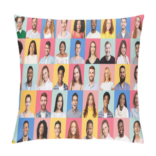 Personality  Collage Of Positive Millennial People Portraits On Studio Backgrounds Pillow Covers