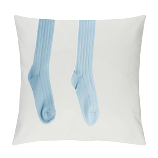 Personality  Pair Of Blue Cotton Socks Isolated On Grey  Pillow Covers