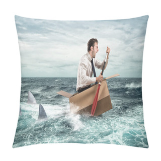 Personality  Businessman Escapes  From Sharks Pillow Covers
