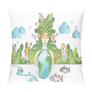 Personality  Mother Earth As Environmental, Ecological And Green Planet Outline Concept Pillow Covers