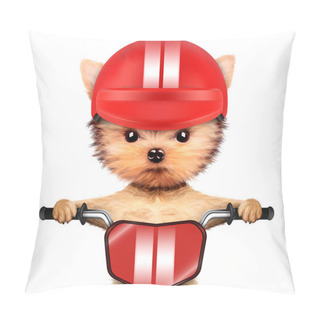 Personality  Adorable Puppy Sitting On A Bike With Helmet Pillow Covers