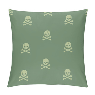 Personality  Vector Seamlessgrunge Pattern With Skulls And Bones On Green Background Pillow Covers