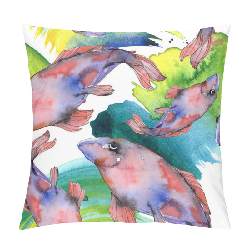 Personality  Spotted aquatic underwater colorful fish set. Red sea and exotic fishes inside. Watercolor illustration set. Watercolour drawing fashion aquarelle. Seamless background pattern. Fabric wallpaper print. pillow covers