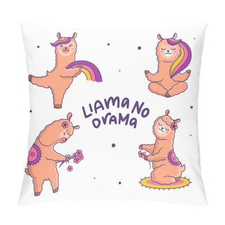 Personality  Set Of Cute Llama. Cartoonish Animals With Rainbow. Pillow Covers