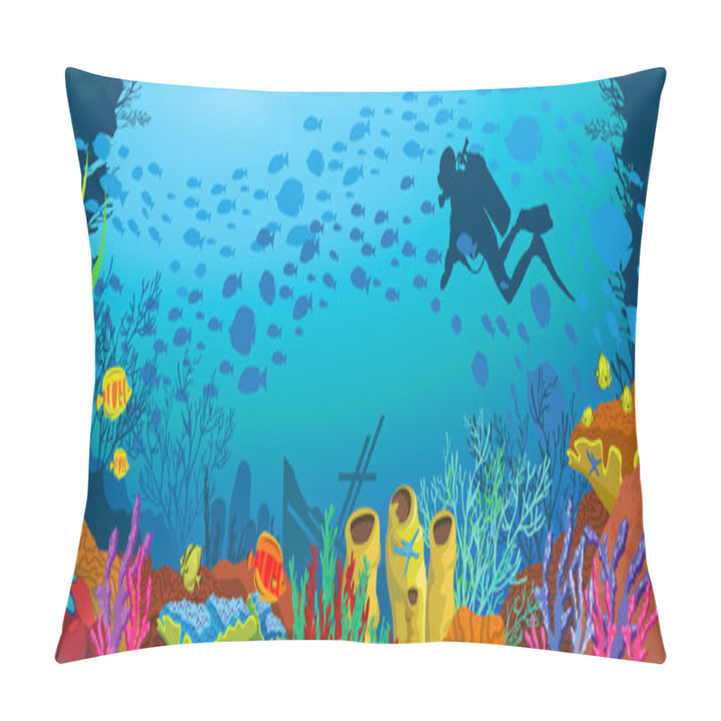 Personality  Cartoon Colored Coral Reef And Diver Pillow Covers