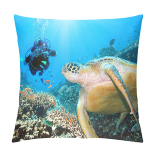 Personality  Green Turtle Underwater Pillow Covers