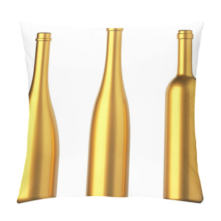 Personality  Three Golden Bottles For Wine Or Beverages Isolated Pillow Covers