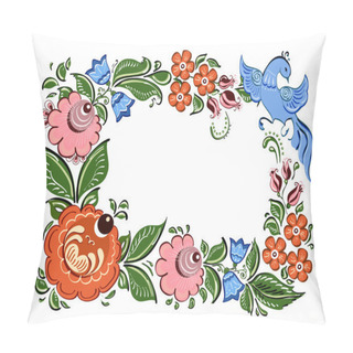 Personality  Decorative Frame With Flowers And In Russian Traditional Style Pillow Covers