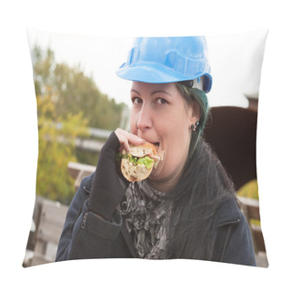 Personality  Female Worker Eating Sandwich Pillow Covers