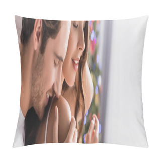 Personality  Happy Man Hugging Girlfriend With Closed Eyes, Banner Pillow Covers