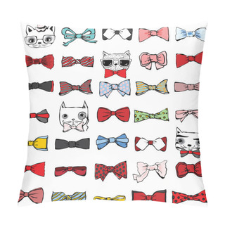 Personality  Set Of Tie-bow With Hipster Cats Pillow Covers