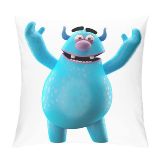 Personality  Funny Blue Monster Waving Hands Pillow Covers